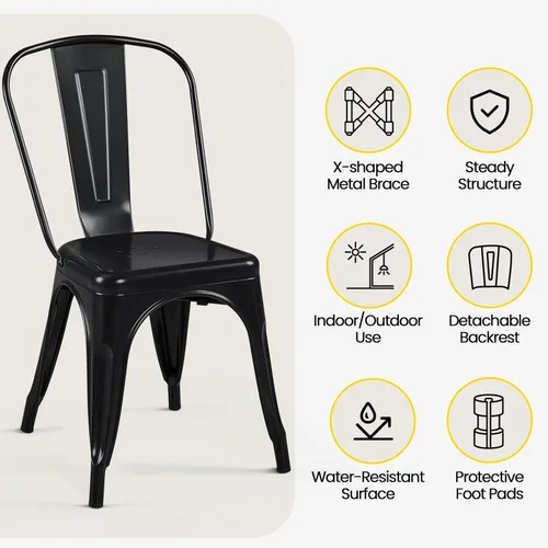 Miniatura 5 de Yaheetech Juego de 4 sillas de comedor de metal, sillas de cocina apilables industriales con respaldo para comedor/restaurante/bistro/patio, uso