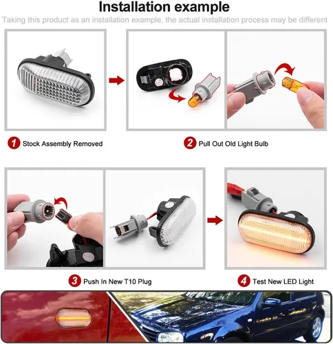 Miniatura 8 de 2 unids Full Amber Dynamic Sequential Blink LED Side Marker Light para Volkswagen Golf MK4 Jetta New Beetle Front Fender Luces de señal de giro