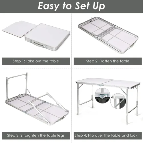 Miniatura 4 de GYMAX Mesa de campamento plegable con almacenamiento, mesa plegable de aluminio portátil de altura ajustable, mesa de cocina ligera para campamento