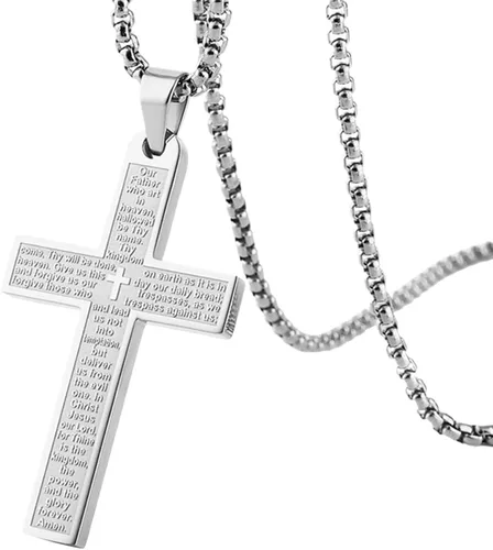 Miniatura 13 de Abalorio de acero inoxidable con cruz de automóvil con versículo de la Biblia, adorno colgante de cruz para automóvil, para hombres, mujeres y hogar