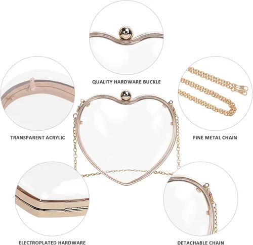Miniatura 3 de LAKSMI Bolsos de mano de noche de acrílico transparente para mujer, con forma de corazón, lindo bolso con correa de cadena