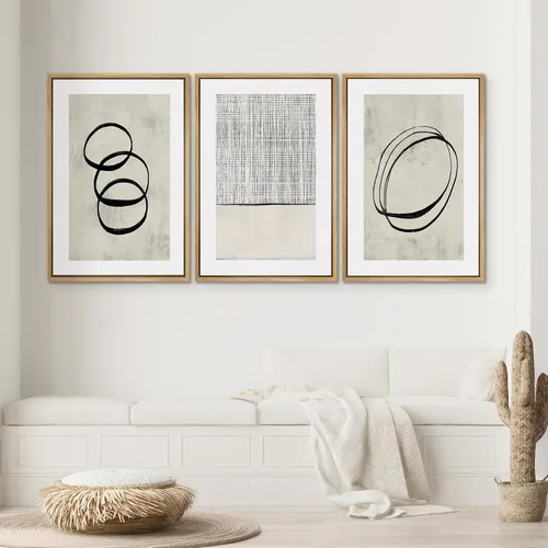 Miniatura 577 de SIGNWIN Lienzo enmarcado para pared, arte con pinceladas de flujo neutro en tonos beige abstractos, ilustraciones, arte moderno, decorativo