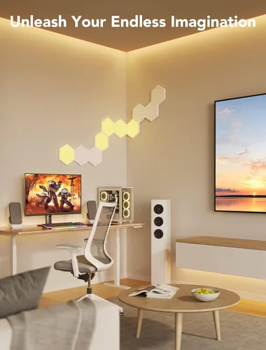 Miniatura 13 de Paneles de luz Govee Glide Hexa, luces de pared LED hexagonales RGBIC, luces de pared creativas Wi-Fi para el hogar inteligente con sincronización