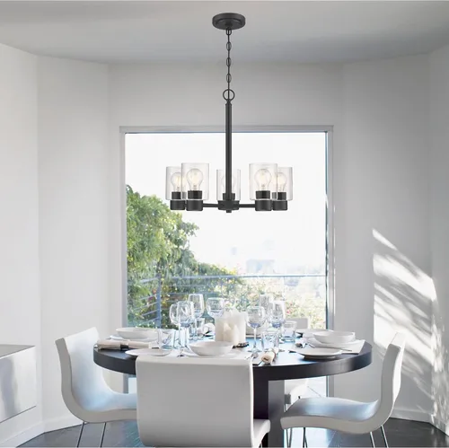 Miniatura 3 de Westinghouse 6115300 Sylvestre - Candelabro de interior transicional de cinco luces, acabado negro mate, cristal transparente