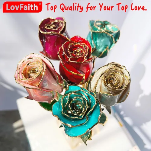 Miniatura 7 de Día de San Valentín, rosa real sumergida en oro de 24 quilates con soporte de cristal, el mejor regalo original de rosa para su esposa, aniversario