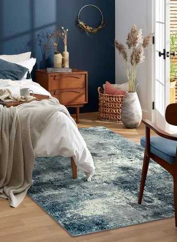 Miniatura 9 de Lahome - Alfombra abstracta de 3 x 5 pies, alfombra lavable azul gris para entrada sin deslizamiento, alfombra moderna de pelo bajo y suave