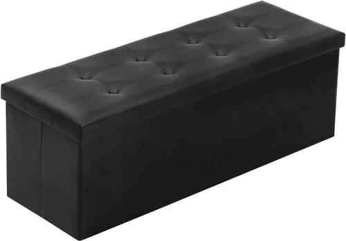 Miniatura 9 de YOUDENOVA Otomana plegable de almacenamiento, otomana de piel sintética, reposapiés otomano, asiento acolchado para dormitorio y sala de estar, Beige