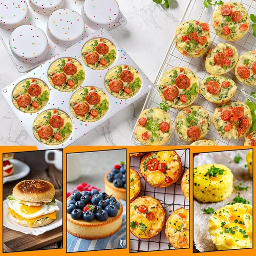 Miniatura 7 de Moldes de silicona para picar huevos, paquete de 3 moldes redondos profundos de 3 pulgadas para sándwiches de desayuno de huevo, tortillas, Blanco