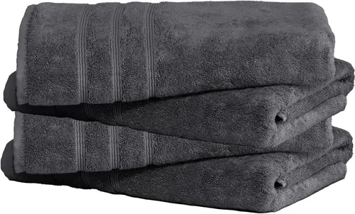 Miniatura 17 de Mosobam Juego de 4 toallas turcas de lujo de 35 x 70 pulgadas, color gris claro (gris), viscosa de bambú de 24.69 oz/m² y algodón peinado turco