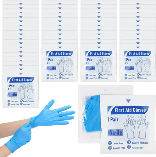 Miniatura 9 de Chicingyou 30 pares de guantes de emergencia desechables empaquetados individualmente, guantes de viaje para trauma, guantes esenciales de nitrilo