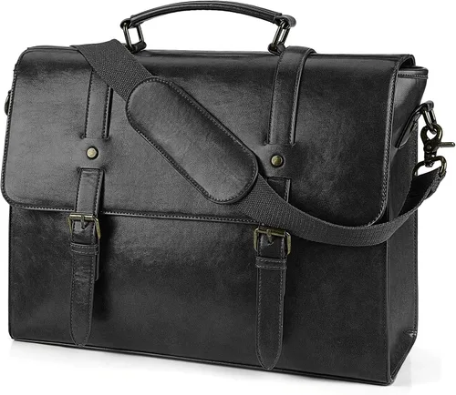Bolso bandolera de cuero para hombre, estilo vintage, de 15.6 pulgadas, impermeable, de cuero, para laptop, bolsa de hombro grande, bolsa de hombro