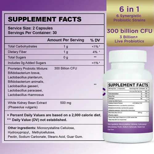 Miniatura 7 de Cápsulas de probióticos para mujeres, equilibrio de pH y intestino, 300 mil millones de UFC, 60 cápsulas vegetales con múltiples cepas y extracto