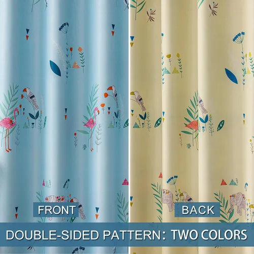 Miniatura 4 de SUOUO Cortinas opacas de doble cara con estampado de pájaros para sala de estar, flores silvestres azules, estilo bohemio, para oscurecer