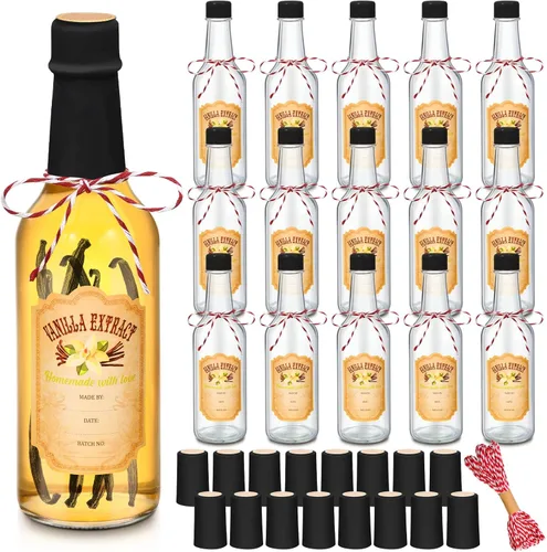 Miniatura 10 de Tioncy 16 botellas vacías de extracto de vainilla para botella de vidrio casera con tapa, banda retráctil, calcomanía, manualidades, regalo de boda