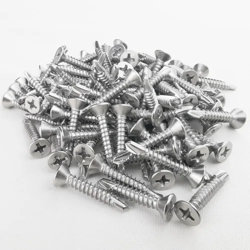 Miniatura 6 de 120 tornillos de chapa metálica de cabeza plana #8 x 1, tornillos de cabeza plana de acero inoxidable 410, tornillos autorroscantes de cabeza