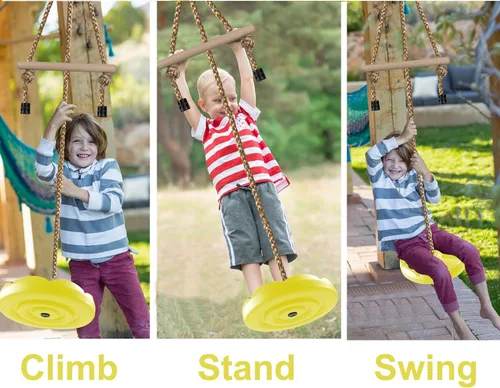 Miniatura 4 de KINSPORY Columpio de disco para niños, accesorios de juego de columpios, barras de mono de gimnasio de altura ajustable de 7 pies, asiento de árbol