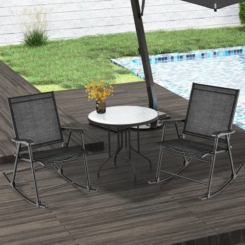 Miniatura 2 de Tangkula Juego de 2 mecedoras plegables para patio con tela de asiento transpirable y marco de metal resistente, movimiento mecedor suave, balancín