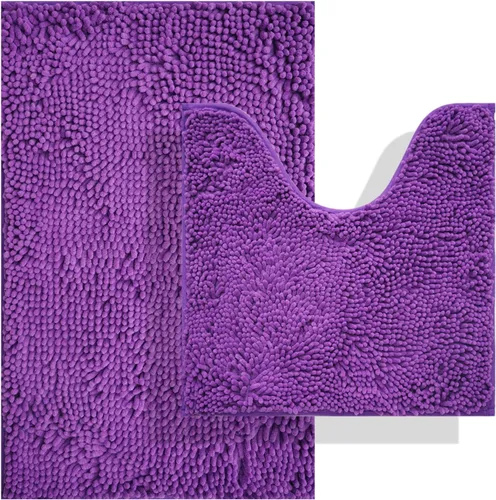 Miniatura 34 de Juegos de alfombras de baño de 2 piezas, alfombra de baño de felpilla extra suave ultra absorbente, alfombra de baño con base antideslizante de PVC