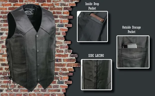 Miniatura 2 de Event Biker Leather - Chaleco de cuero para hombre "Promo, con encaje lateral