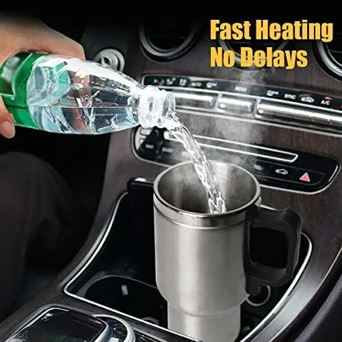 Miniatura 2 de Hervidor eléctrico de agua caliente, 12 V, 15.2 fl oz, hervidores eléctricos de acero inoxidable, taza de calefacción de viaje, taza de café, té