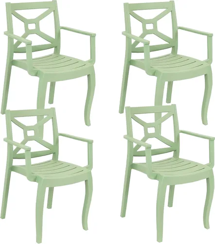 Miniatura 10 de Sunnydaze Tristana - Silla de plástico para patio al aire libre, juego de 2, asientos apilables, color verde