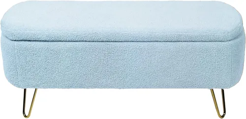 DSHADE Otomana azul con banco de almacenamiento, banco de entrada tapizado de piel sintética, otomana de almacenamiento moderna, otomana plegable