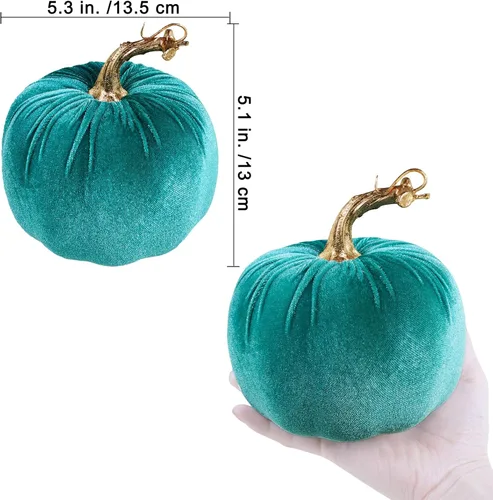 Miniatura 3 de Winlyn 4 calabazas decorativas de terciopelo rústico sintético, color verde, verde azulado, blanco, 5 pulgadas, para regalos, otoño, boda, Acción
