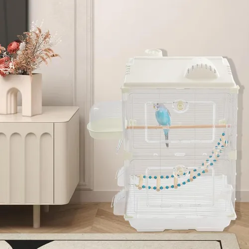 Miniatura 4 de Jaula para pájaros de hierro forjado de 2 puertas con techo y asas, jaula de loro de 28 pulgadas de alto, jaula de vuelo para pájaros y mascotas
