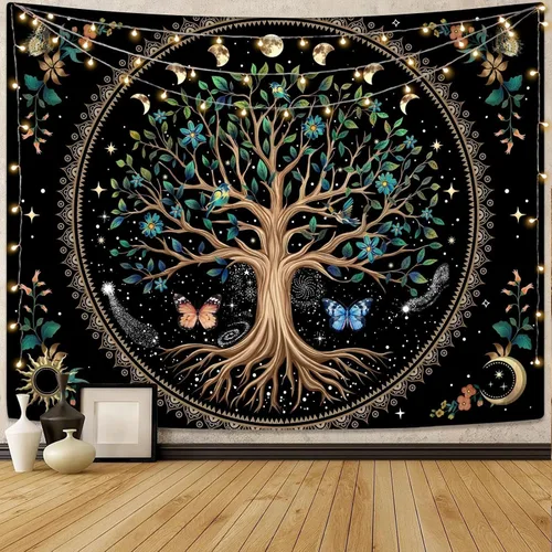 Miniatura 22 de Lunerfex Tapiz de árbol de la vida, tapiz de pared de fase lunar, tapices verdes para dormitorio, techo, tapices para colgar en la pared