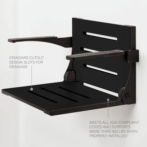 Miniatura 3 de Seachrome Silhouette Comfort Banco de Ducha Plegable de Montaje en Pared con Brazos, Asiento Negro con Marco Negro Mate