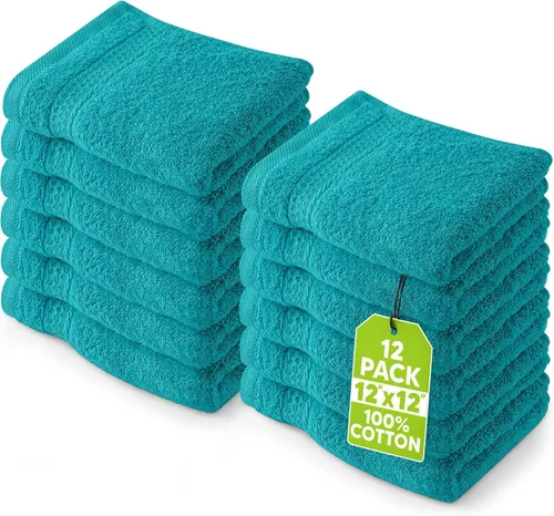 Miniatura 16 de Utopia Towels Juego de 12 toallas pequeñas (12 x 12 pulgadas), 100% algodón hilado en anillo, altamente absorbentes y suaves al tacto, esenciales