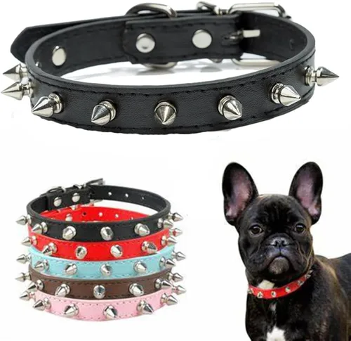 Miniatura 2 de Collar de perro con pinchos para perros pequeños, remache de hongos, piel sintética suave, collar con tachuelas para gato, collar ajustable