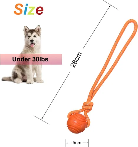 Miniatura 2 de Pelota de entrenamiento para perros en una cuerda, pelota de goma para perros con asa para tira y afloja K9, recompensas de entrenamiento