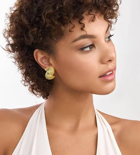 Miniatura 2 de Aretes gruesos de oro vintage, con concha dorada, geométricos, hipoalergénicos, joyería para mujer, regalos para ella