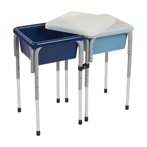 Miniatura 15 de ECR4Kids Mesa de juego ajustable de arena y agua de 2 estaciones, con recipientes sensoriales, Verde helecho/Azul polvoriento