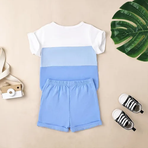 Miniatura 91 de Ropa para bebé niño pequeño, trajes de verano de manga corta, camiseta de retazos y pantalón con bolsillo, conjunto de 2 piezas, 12 meses a 4 años
