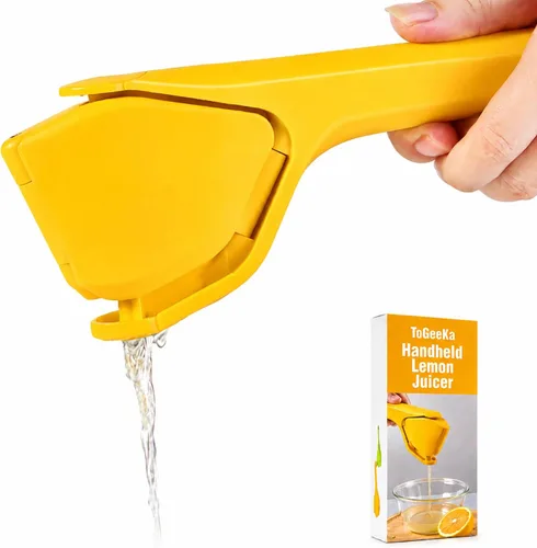 Exprimidor de limón, exprimidor manual plano de lima sin esfuerzo, prensa de cítricos manual, diseño plegable para ahorrar espacio de Amarillo