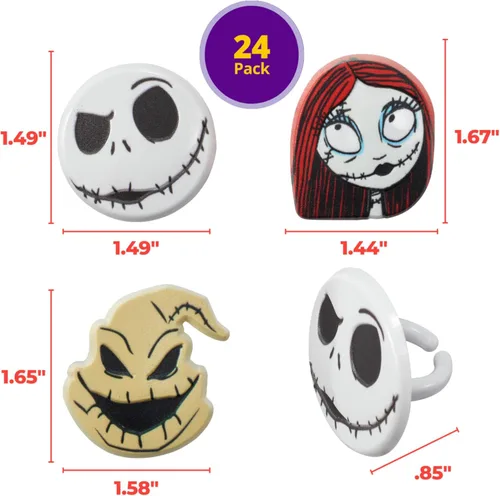 Miniatura 3 de DecoPac Anillos de The Nightmare Before Christmas, decoraciones de cupcakes con Jack, Sally y Oogie Boogie, paquete de 24