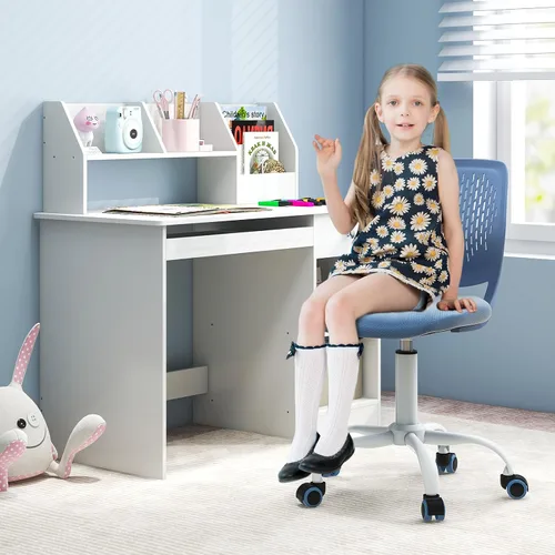 Miniatura 2 de HONEY JOY Silla de escritorio para niños, silla de estudio para niños con altura ajustable, respaldo bajo, silla giratoria de malla rodante, silla