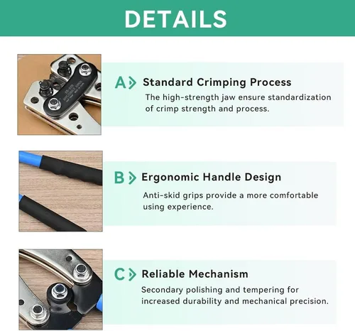 Miniatura 5 de Herramienta de prensado de terminales de cable de batería 10-1 AWG, engarzadora de alambre resistente para terminales de anillo de alambre