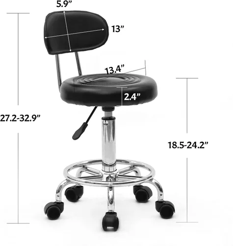 Miniatura 3 de Taburete multiusos para salón, taburete giratorio ajustable con cojín trasero y ruedas, perfecto para salón de belleza, spa, tatuaje, masaje