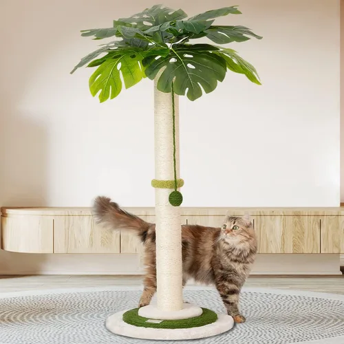 Miniatura 8 de Meowoou Rascador para gatos con juguete interactivo con bola colgante para gatitos de interior, base de 2 capas, pista de bola de madera, poste