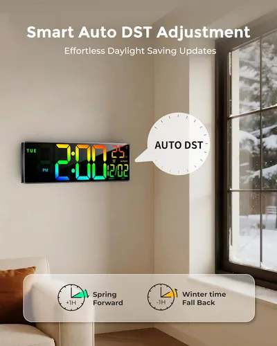 Miniatura 6 de EASYERA Reloj de pared digital grande de 16.5 pulgadas con sincronización BT, luces RGB con control remoto de 11 escenas, reloj LED grande