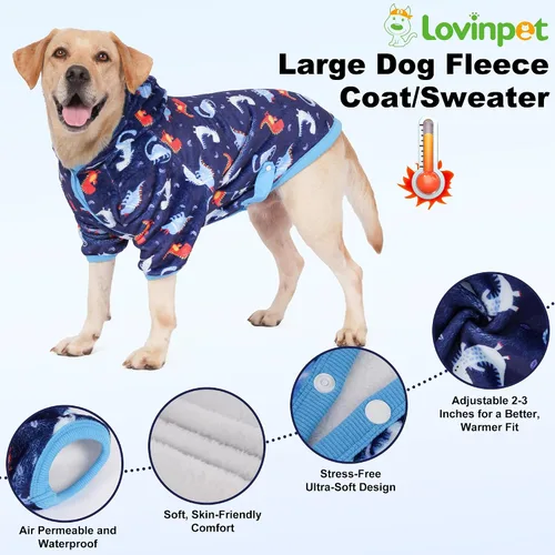 Miniatura 7 de LovinPet Sudadera con capucha para perros grandes, ropa de invierno ligera de franela para perro, tela agradable a la piel, con estampado