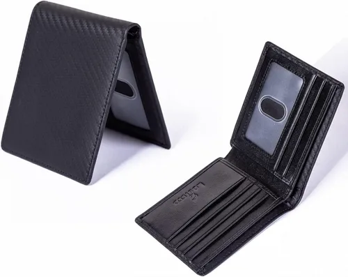 Miniatura 3 de Lositto Cartera de cuero de grano superior con bloqueo RFID para hombres excelente como plegable de viaje