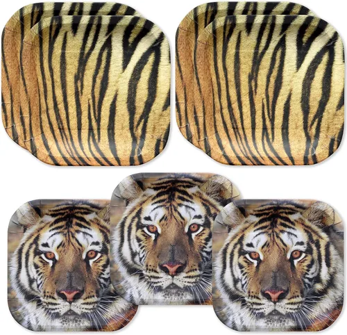 Havercamp Paquete de fiesta temática de tigre para 24 invitados. Suministros de tigre fotorealistas para un buen cumpleaños, fútbol o cualquier