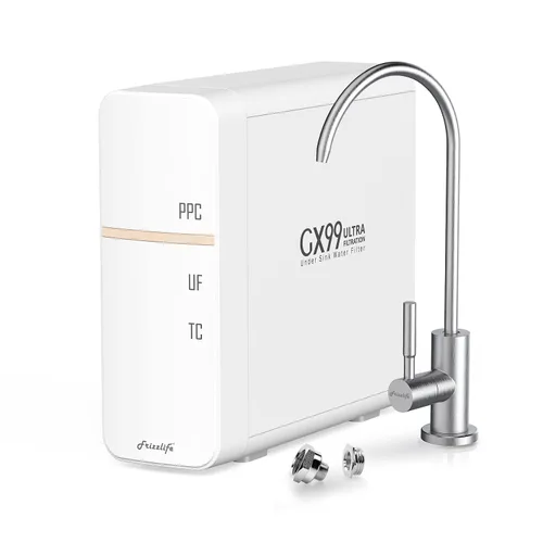 Frizzlife GX99 Unidad de Purificación de Agua - Filtración Ultra de 0.01 Micrón, Diseño Integrado de Conducto de Agua, Girar para Reemplazar e