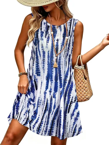 Miniatura 29 de elescat Vestidos de verano para mujer 2025, vestido casual de playa sin mangas con estampado floral, tipo camiseta, suelto y con bolsillos