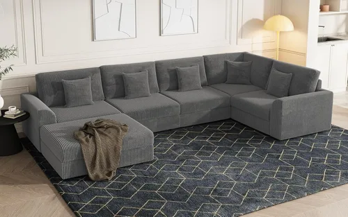 Miniatura 15 de Sofá seccional modular de 146", en forma de U de gran tamaño, sofá cama convertible, asiento profundo cómodo sofá nube con otomana y 5 almohadas