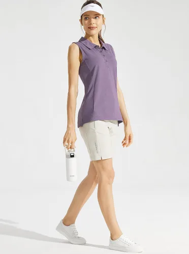Miniatura 6 de Looleafy Camiseta de golf sin mangas para mujer, de secado rápido, camiseta polo de golf para mujer con cuello